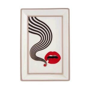 Jonathan Adler White Ceramic Logo Trinket Tray with Black Markings